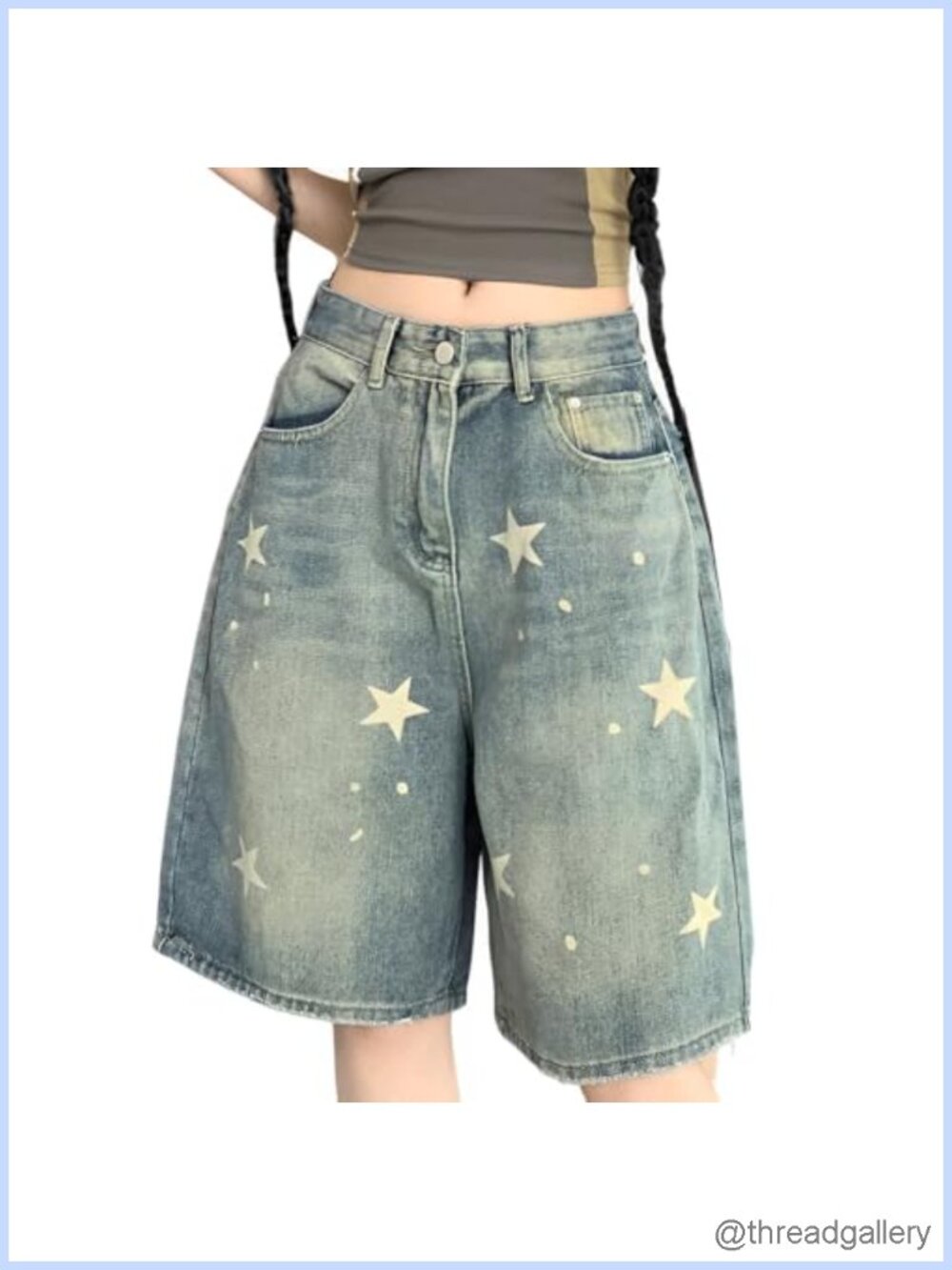 Y2K Gothic High Rise Wide Leg Star Print Jean Bermuda Shorts